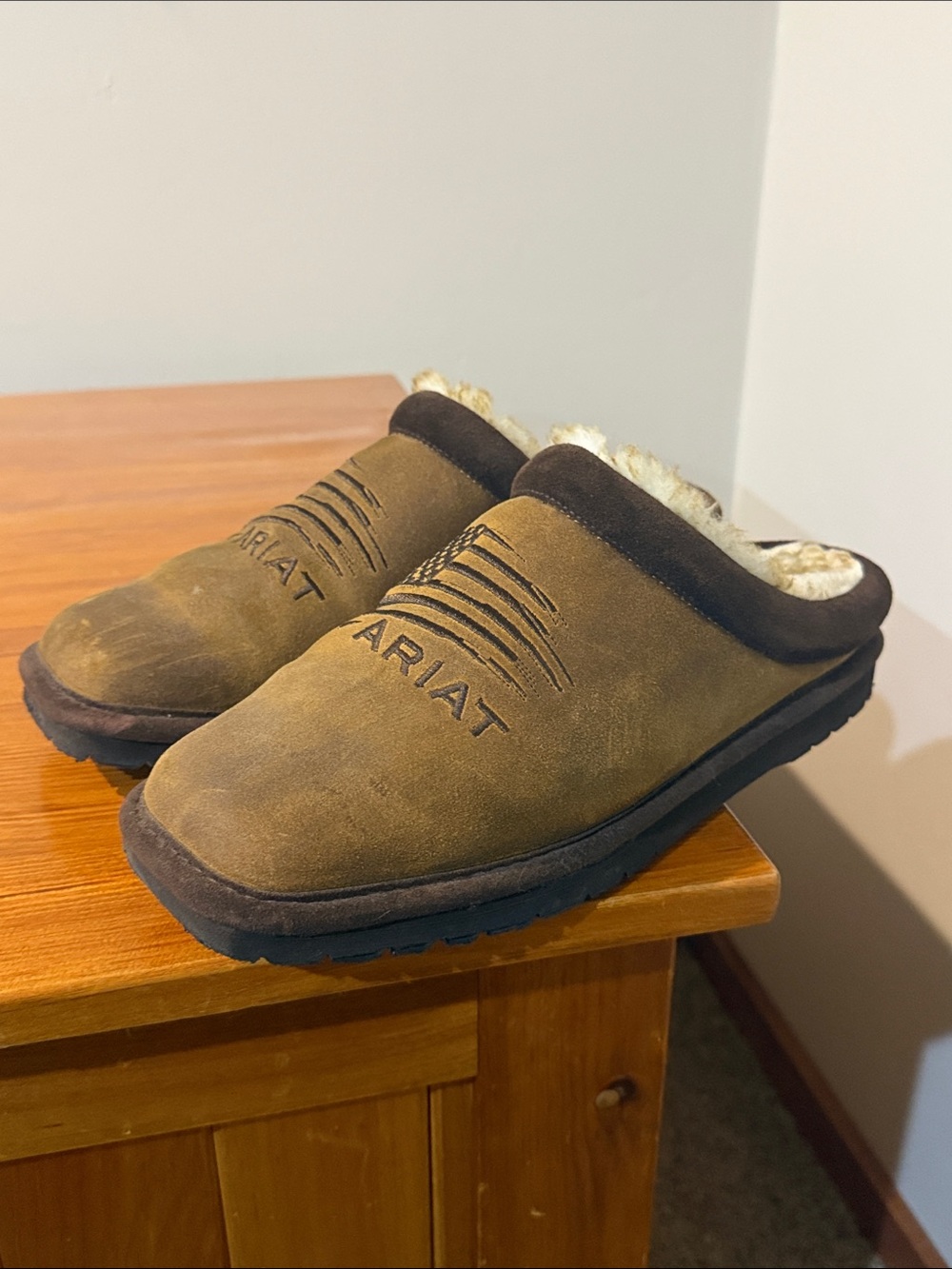 Ariat Men's Brown Suede Shearling-Lined Slip-On Loafers